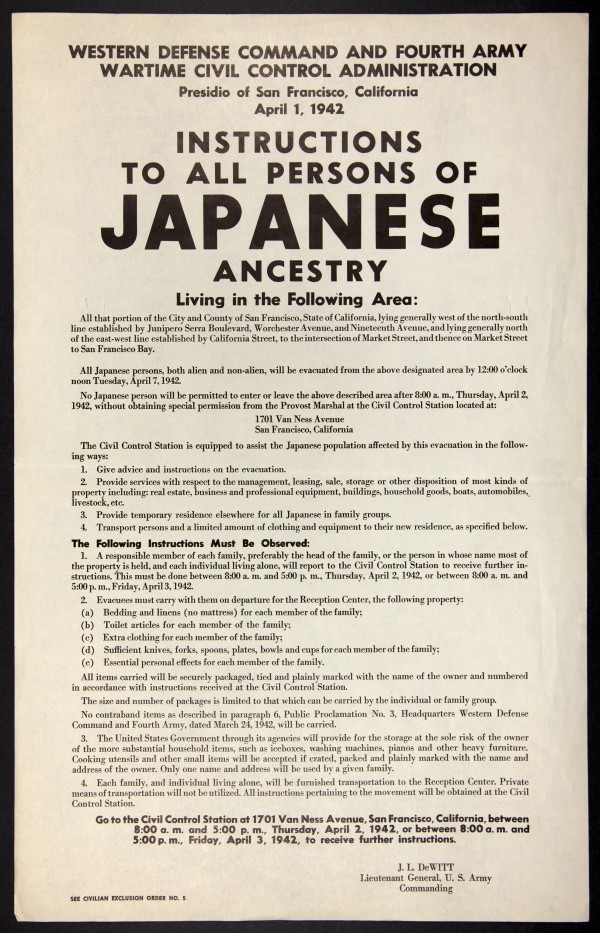 Instructions for all persons of Japanese ancestry from the Western ...